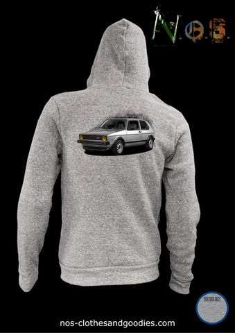 Unisex hooded zip sweatshirt VW Golf GTI 3 doors gray