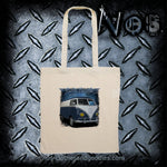 VW T1 blue split panel tote bag